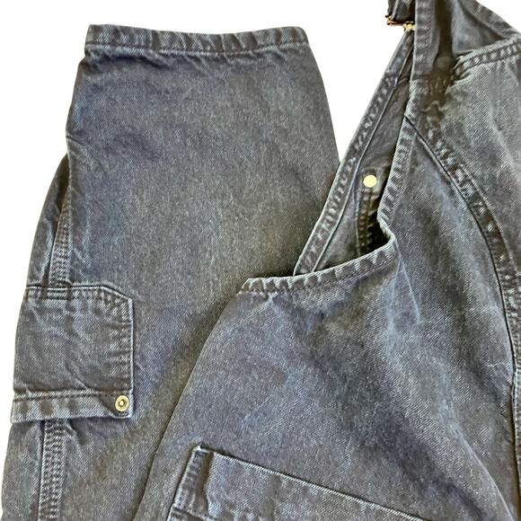 Zara Sz XS Carpenter Bib Overalls Cropped Relaxed Washed Black Utility Grunge - Picture 10 of 16